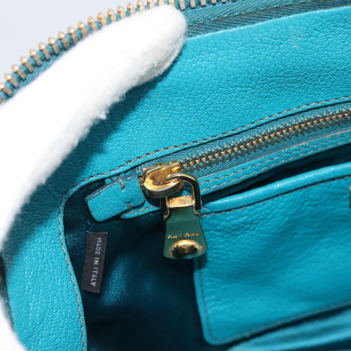 Miu Miu Hand Bag Leather 2way Turquoise Blue Gold Auth 187827
