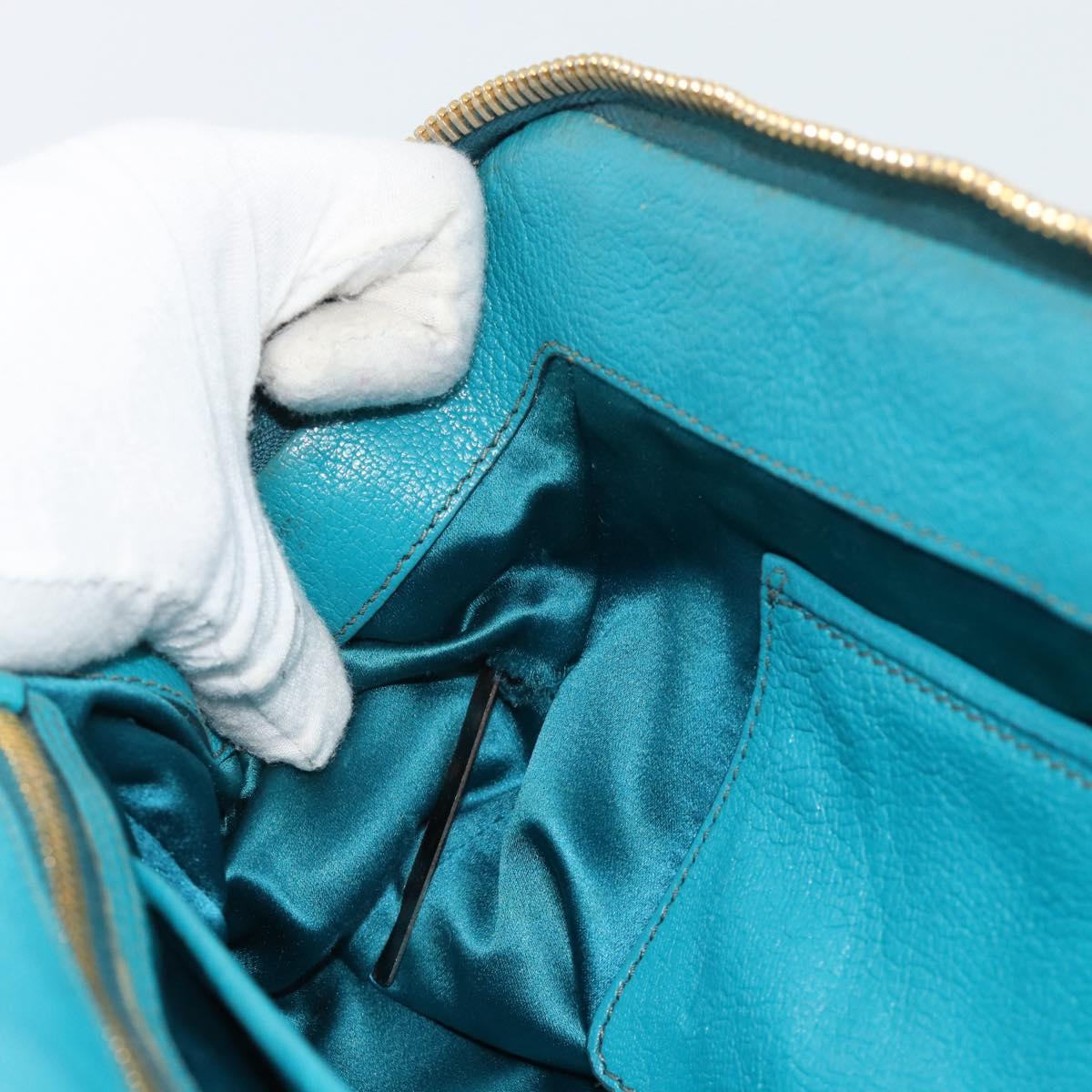 Miu Miu Hand Bag Leather 2way Turquoise Blue Gold Auth 187827