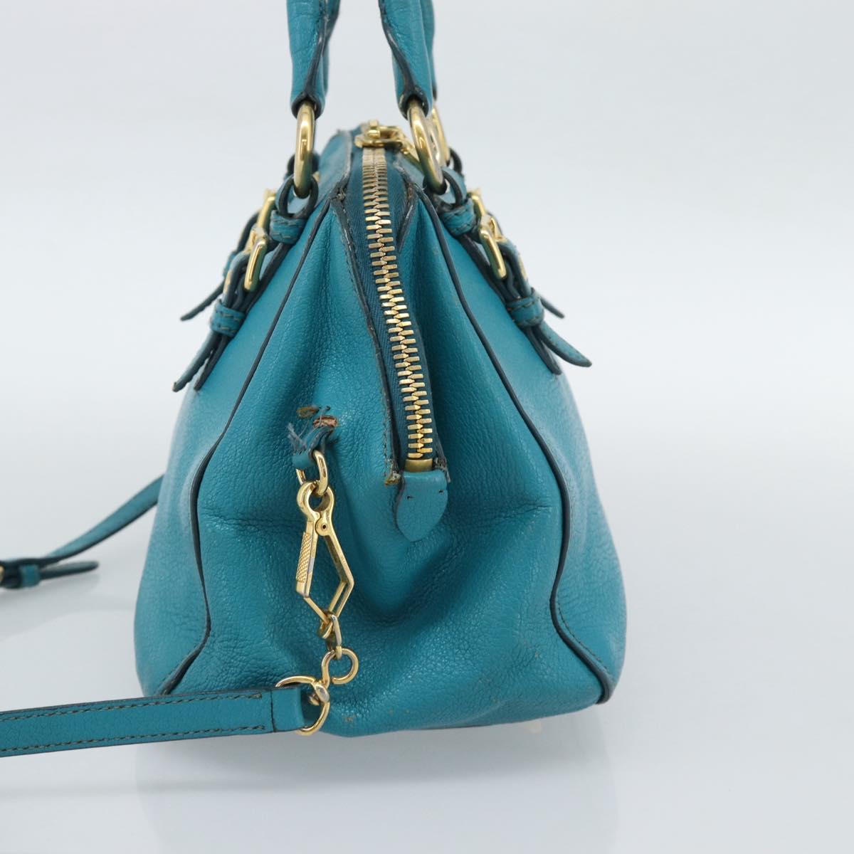 Miu Miu Hand Bag Leather 2way Turquoise Blue Gold Auth 187827