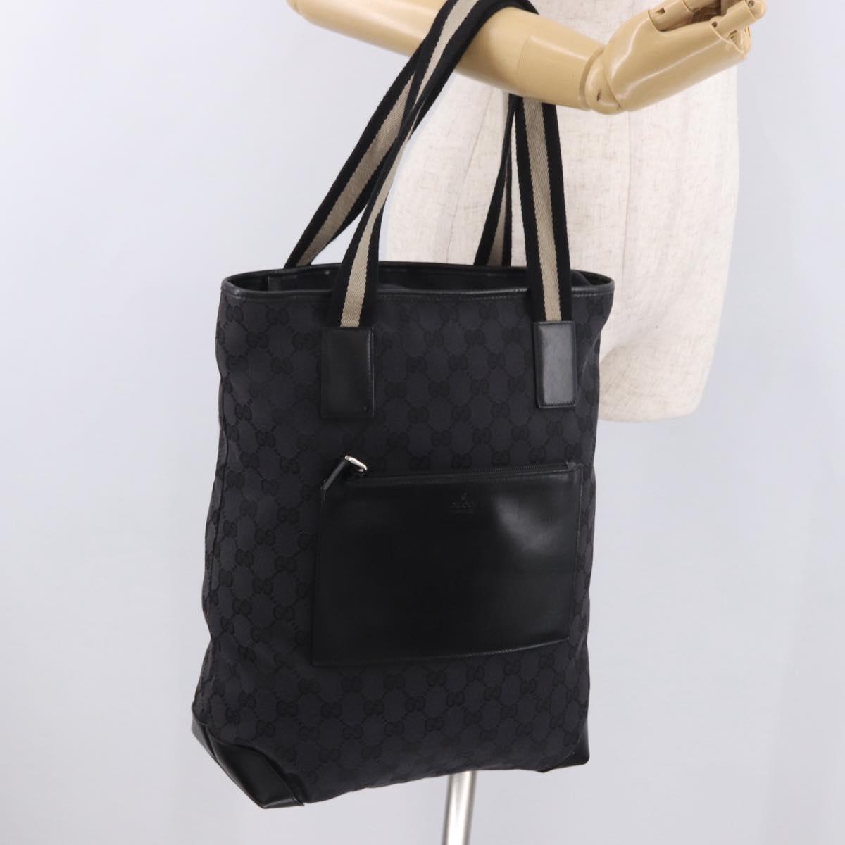 GUCCI GG Canvas Sherry Line Tote Bag Black Silver 019 0401 Auth 187830A