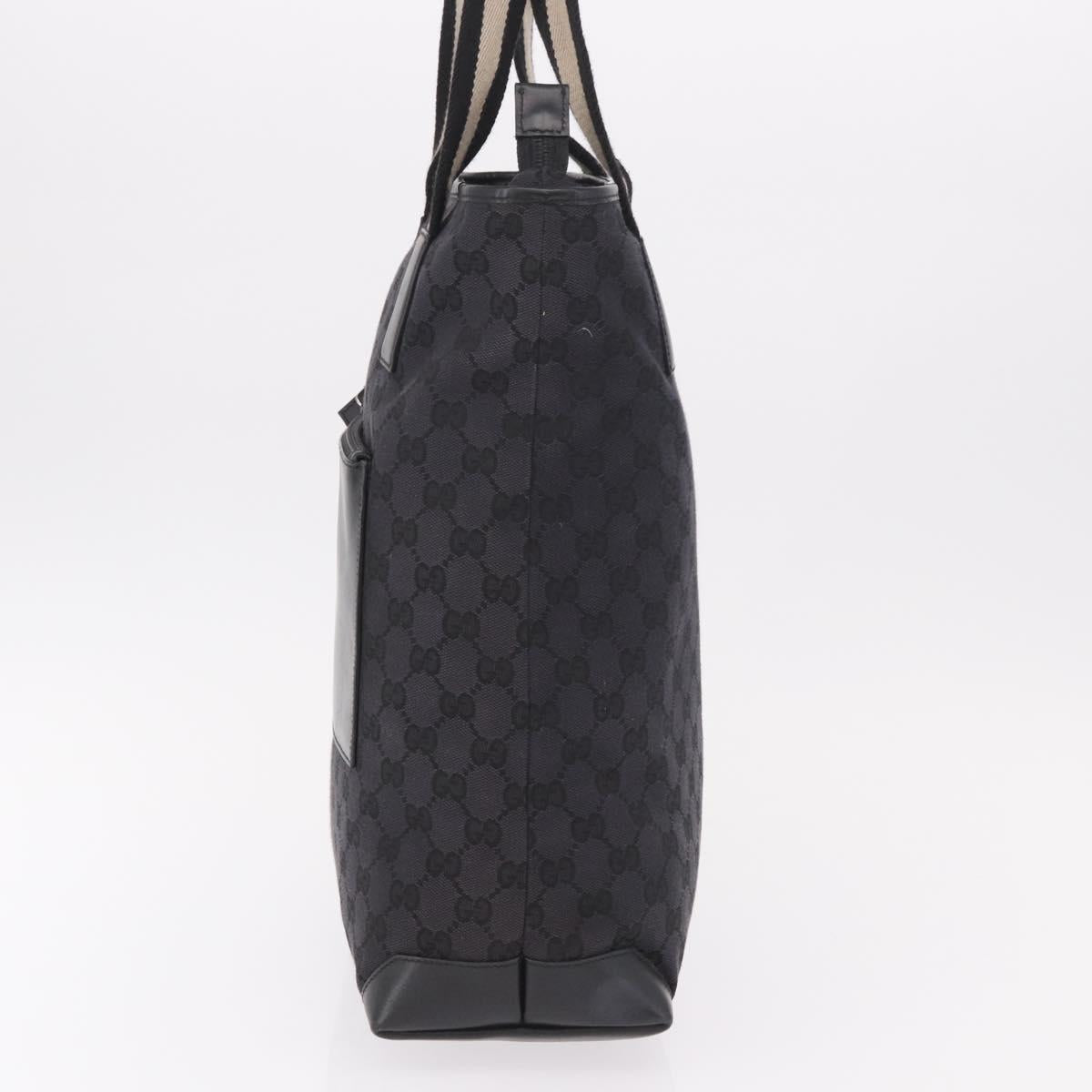 GUCCI GG Canvas Sherry Line Tote Bag Black Silver 019 0401 Auth 187830A