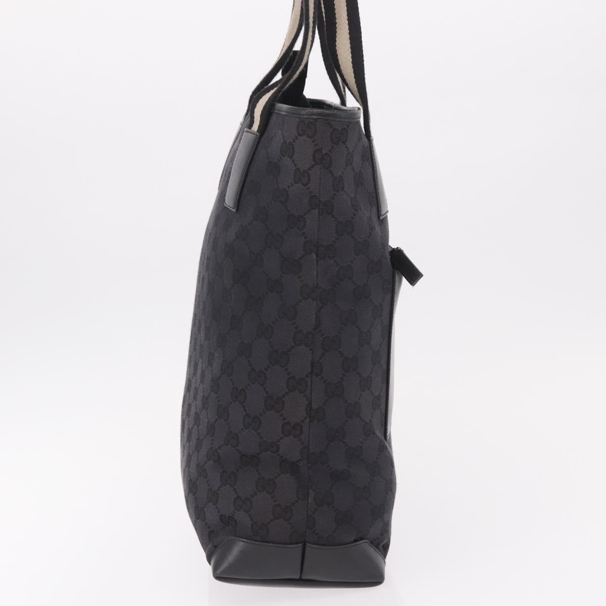 GUCCI GG Canvas Sherry Line Tote Bag Black Silver 019 0401 Auth 187830A