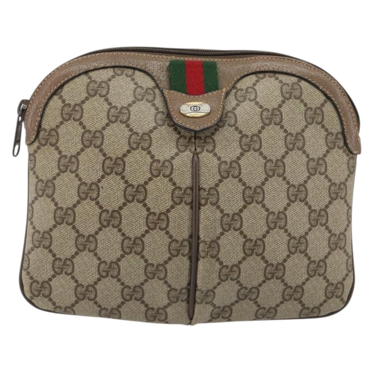 GUCCI GG Supreme Web Sherry Line Bag PVC Beige Gold 904 02 047 Auth 187832