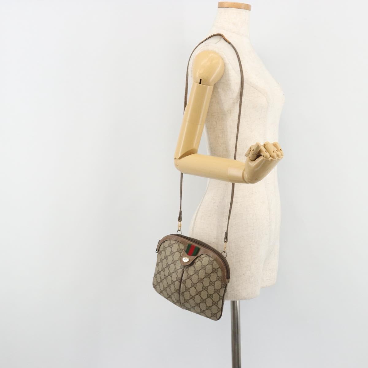 GUCCI GG Supreme Web Sherry Line Bag PVC Beige Gold 904 02 047 Auth 187832