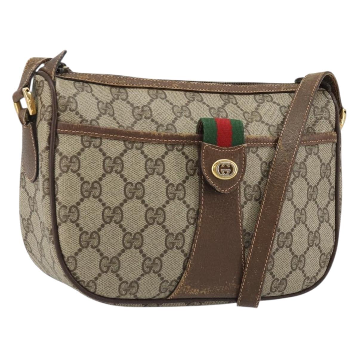 GUCCI GG Supreme Web Sherry Line Bag PVC Beige Gold 89 02 032 Auth 187833