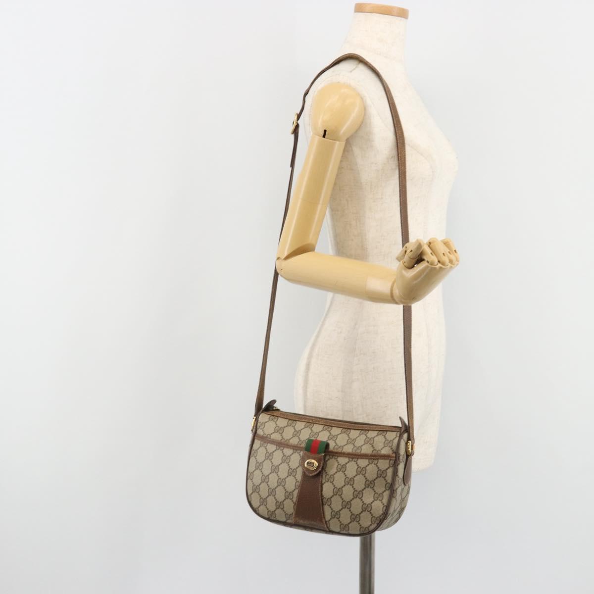 GUCCI GG Supreme Web Sherry Line Bag PVC Beige Gold 89 02 032 Auth 187833