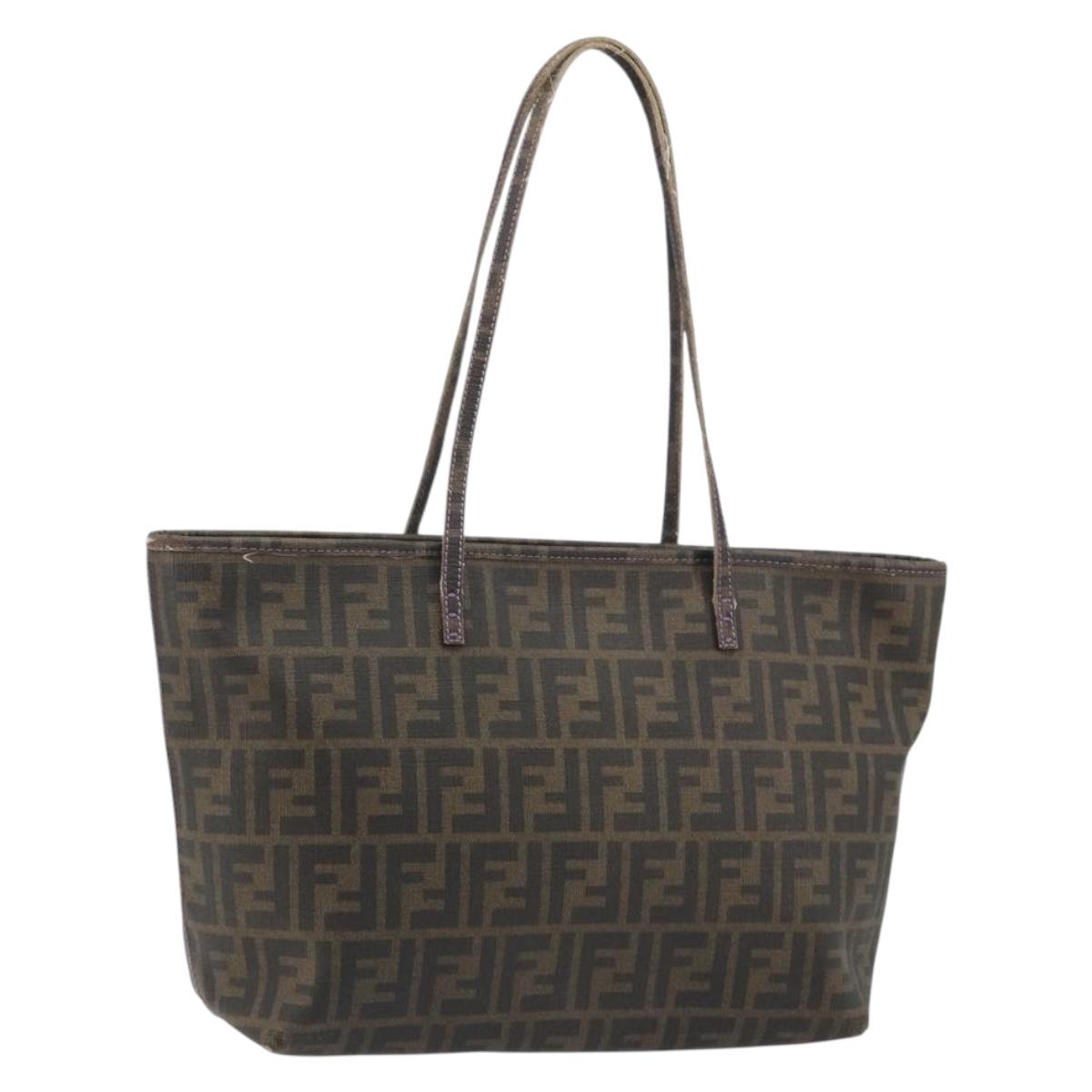 FENDI Zucca Canvas Tote Bag PVC Black Brown Auth 187849