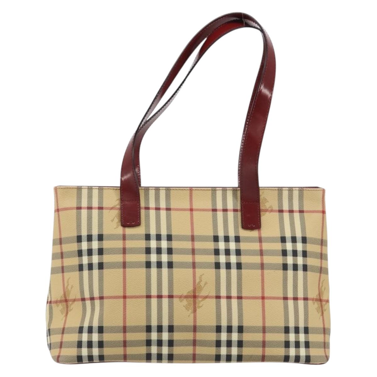 BURBERRY Tote Bag PVC Beige Silver Nova Check Auth 187854V