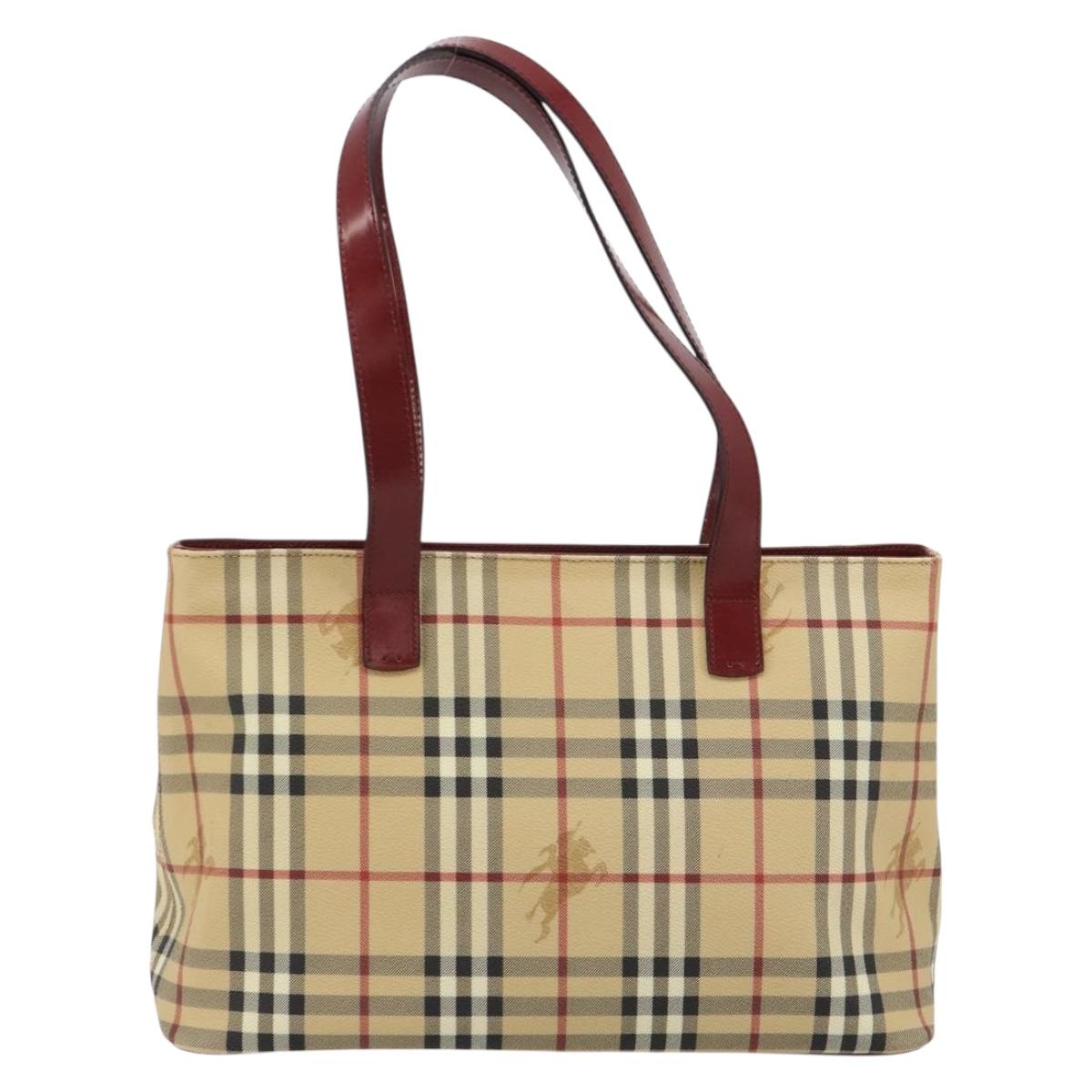BURBERRY Tote Bag PVC Beige Silver Nova Check Auth 187854V