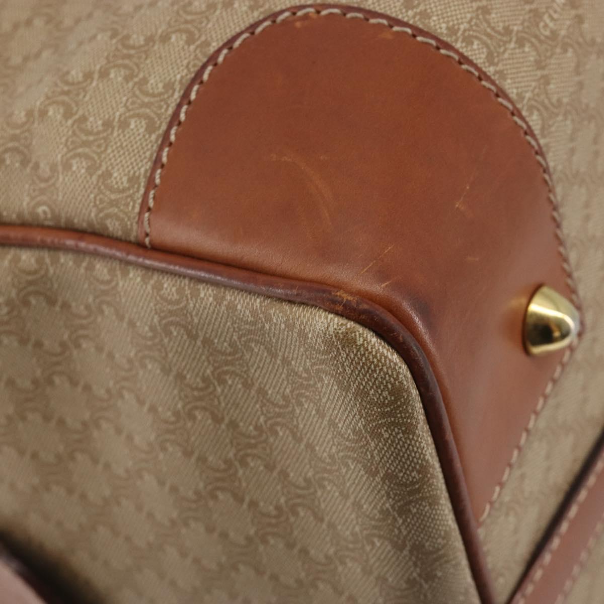 CELINE Macadam Canvas Boston Bag PVC Beige Gold Auth 187859