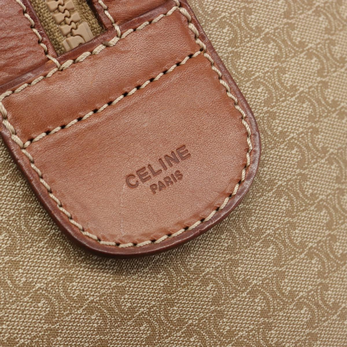 CELINE Macadam Canvas Boston Bag PVC Beige Gold Auth 187859