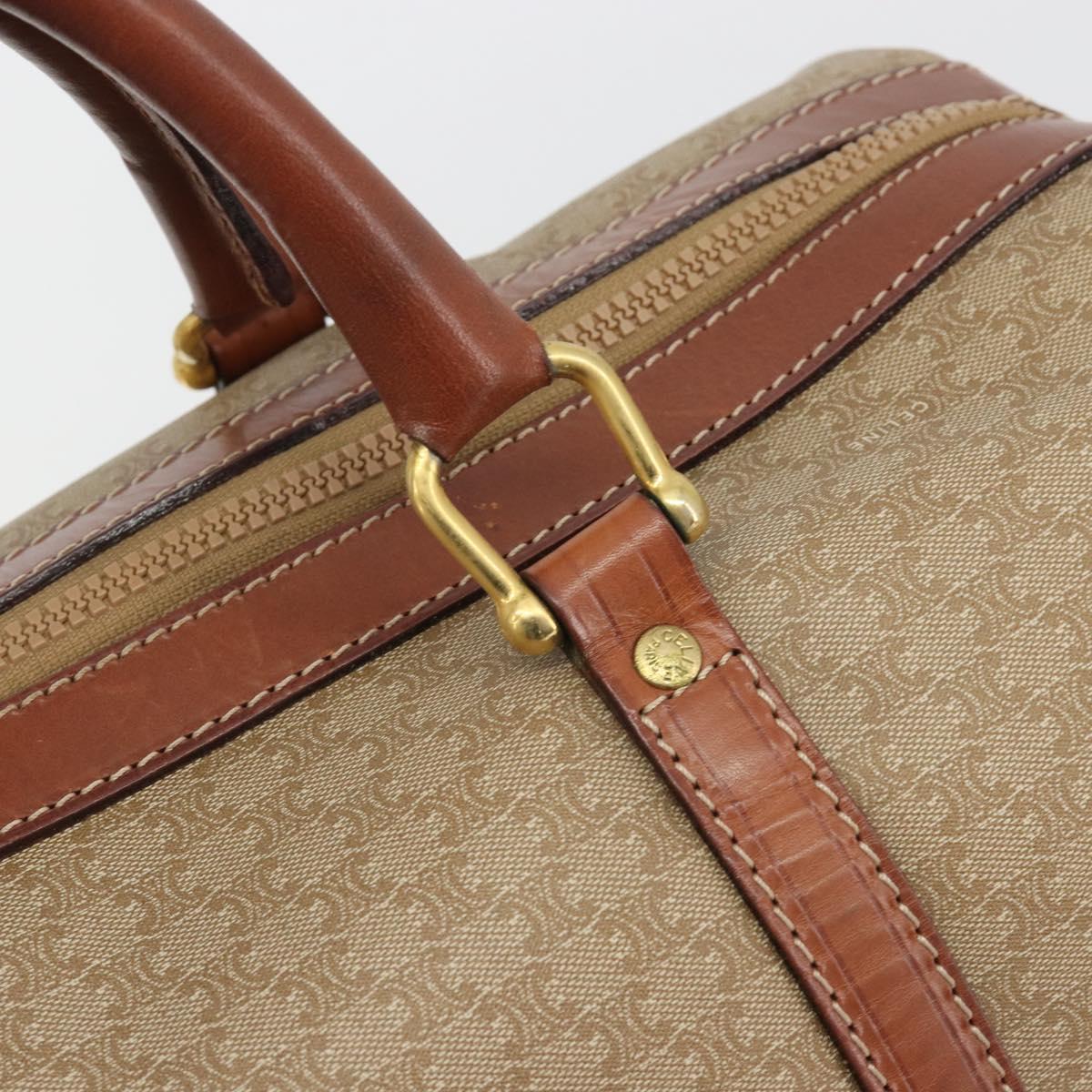 CELINE Macadam Canvas Boston Bag PVC Beige Gold Auth 187859