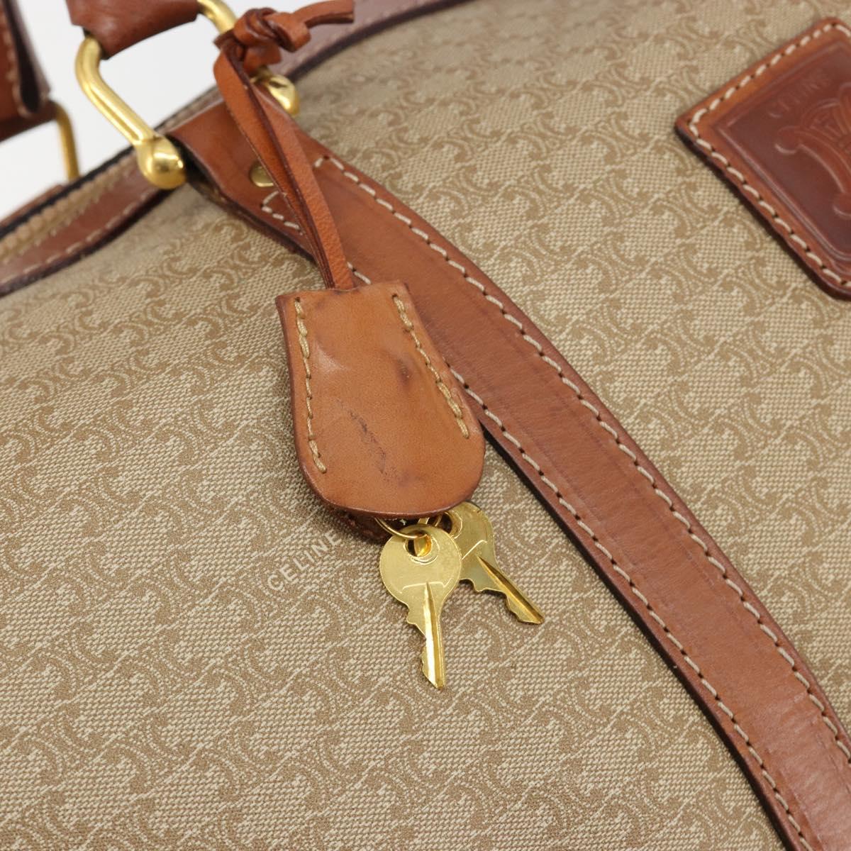 CELINE Macadam Canvas Boston Bag PVC Beige Gold Auth 187859