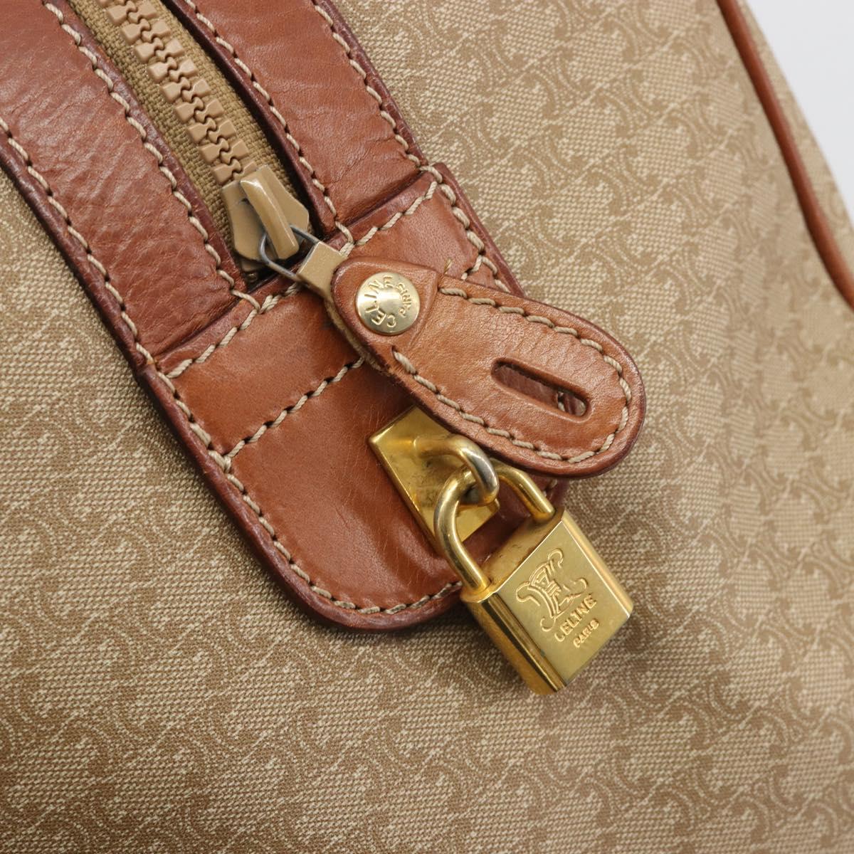 CELINE Macadam Canvas Boston Bag PVC Beige Gold Auth 187859