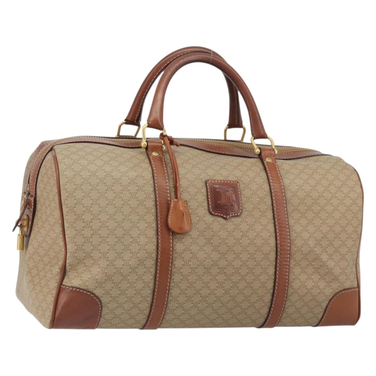CELINE Macadam Canvas Boston Bag PVC Beige Gold Auth 187859