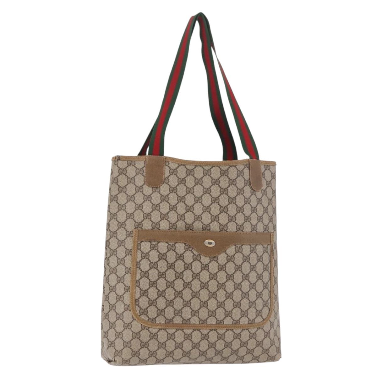 GUCCI GG Supreme Web Sherry Line Tote Bag PVC Beige 39 02 003 Auth 187861