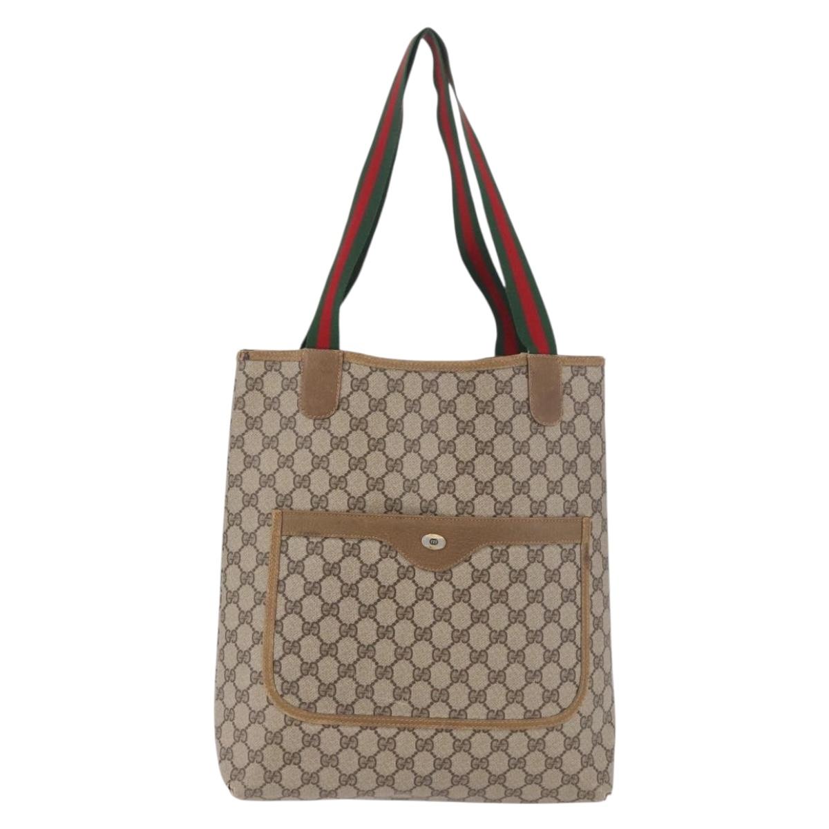 GUCCI GG Supreme Web Sherry Line Tote Bag PVC Beige 39 02 003 Auth 187861