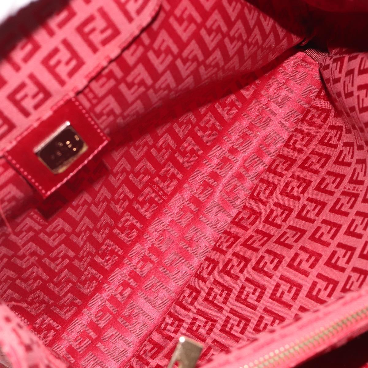 FENDI Zucchino Canvas Tote Bag Red Gold Auth 187865