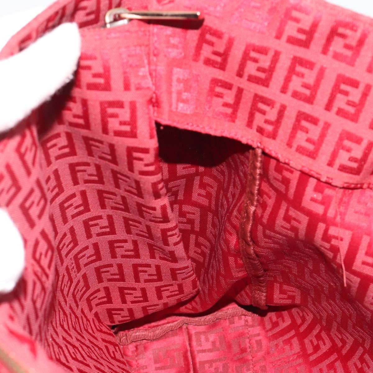 FENDI Zucchino Canvas Tote Bag Red Gold Auth 187865