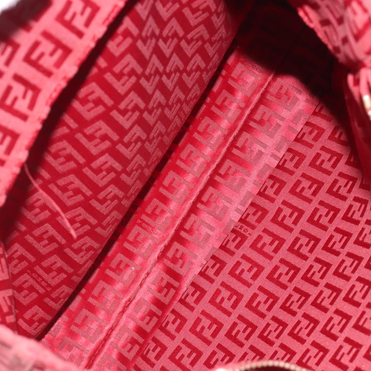 FENDI Zucchino Canvas Tote Bag Red Gold Auth 187865