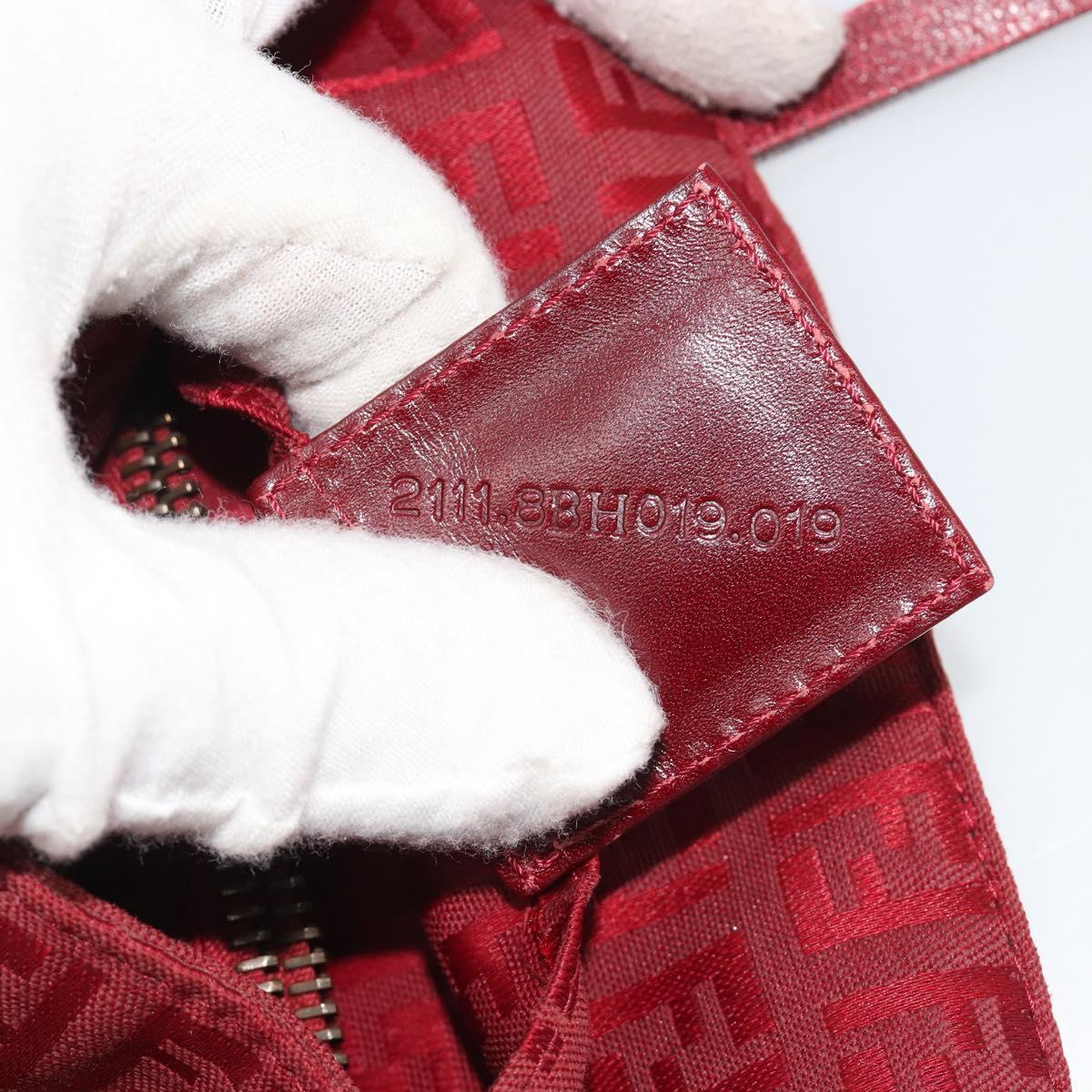 FENDI Zucchino Canvas Tote Bag Red Gold Auth 187865