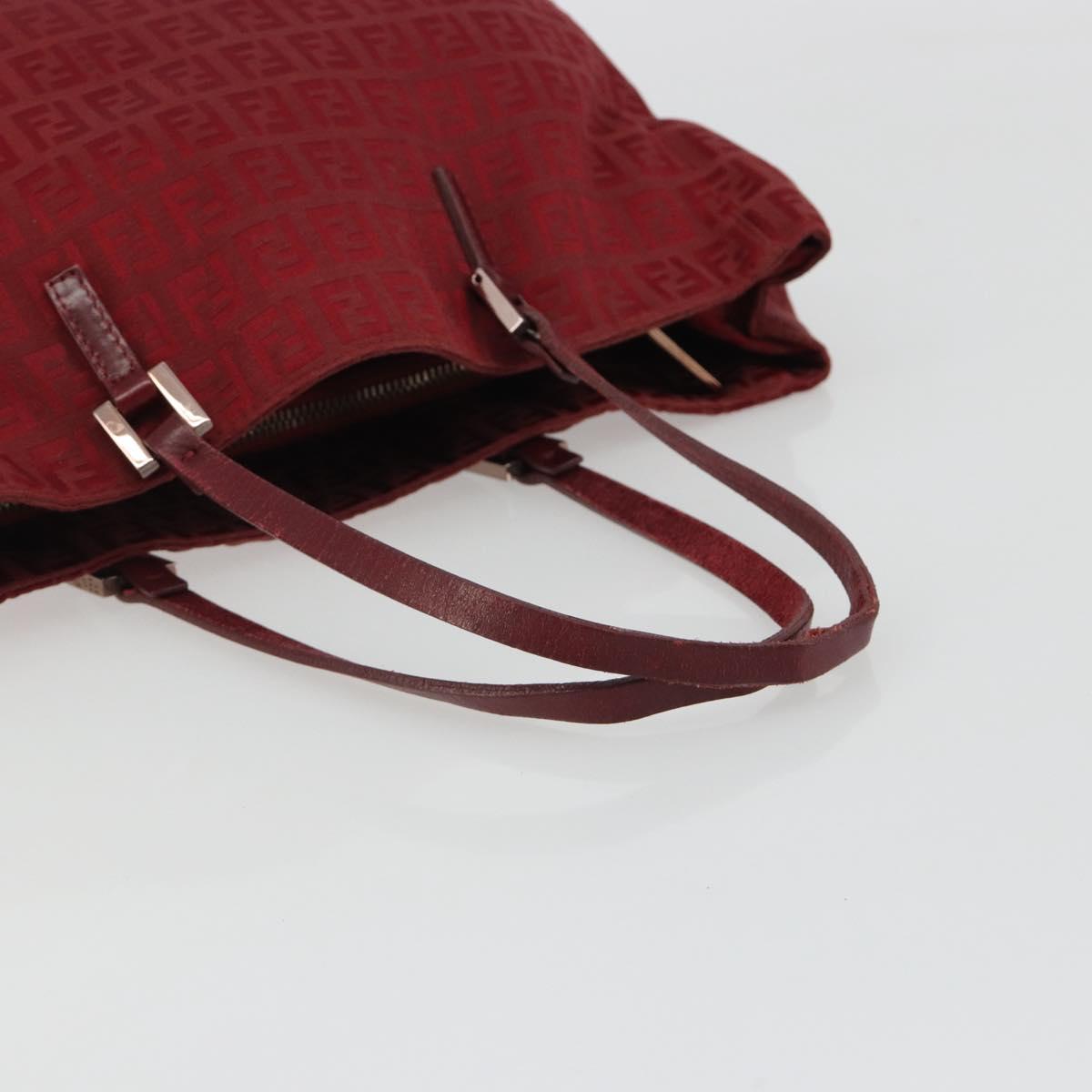 FENDI Zucchino Canvas Tote Bag Red Gold Auth 187865