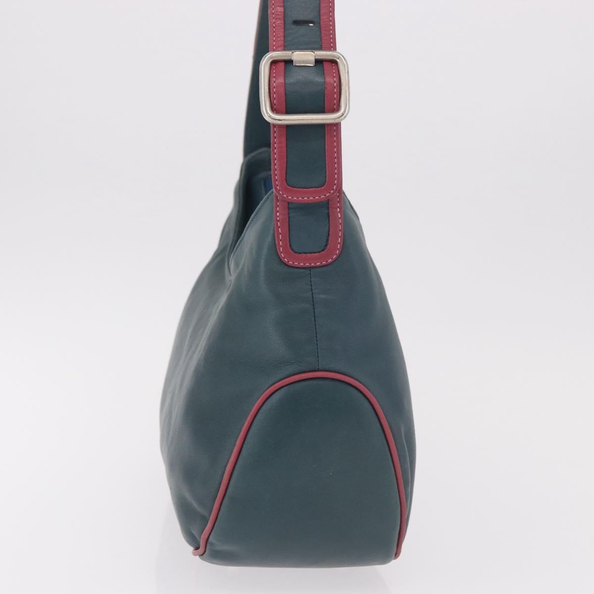 LOEWE Shoulder Bag Leather Green Silver Auth 187866A