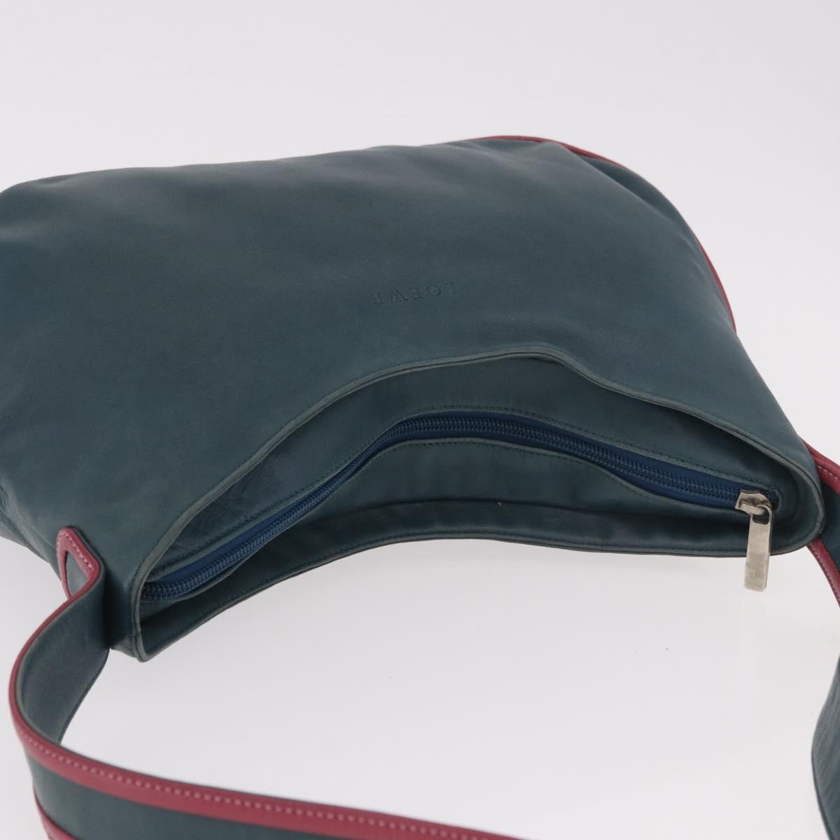 LOEWE Shoulder Bag Leather Green Silver Auth 187866A