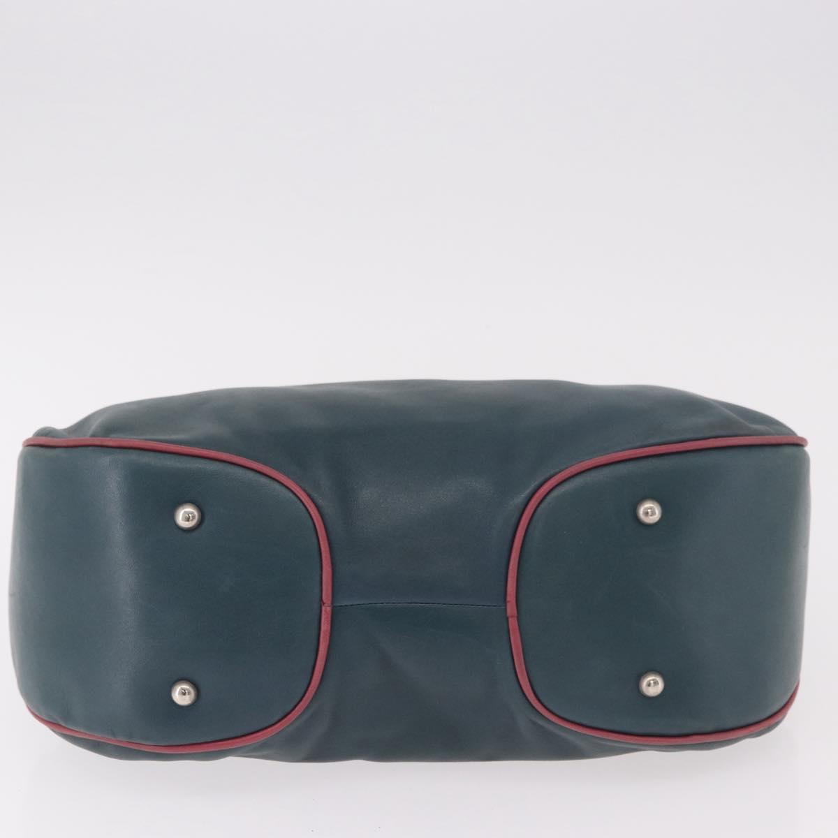 LOEWE Shoulder Bag Leather Green Silver Auth 187866A