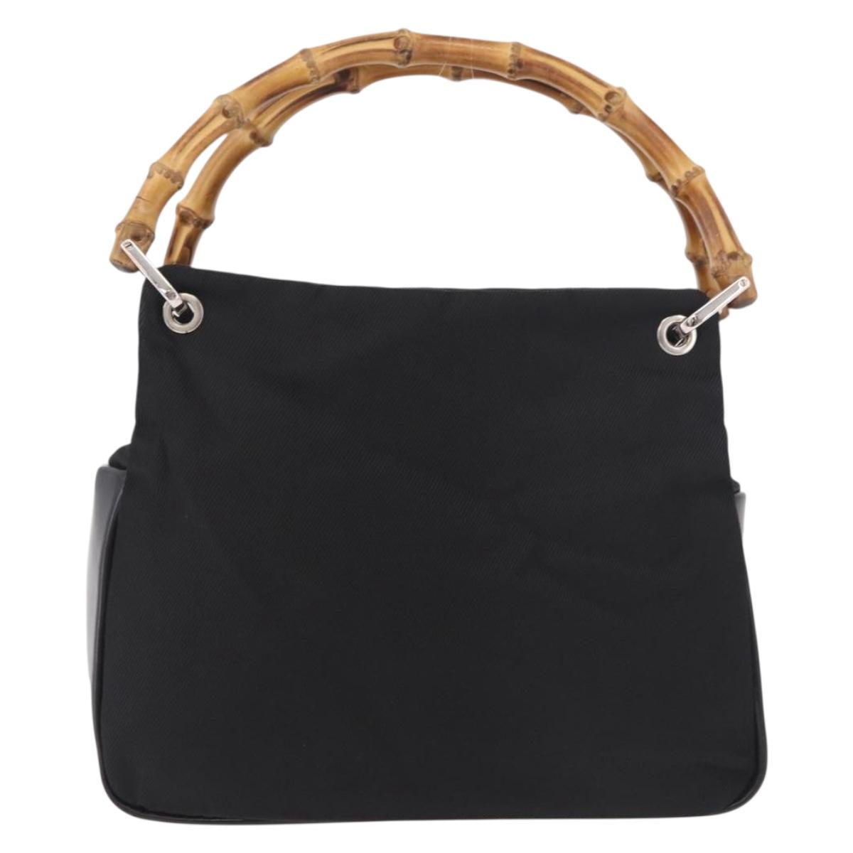 GUCCI Bamboo Tote Bag Canvas Black Silver 000 1014 0575 Auth 187875A
