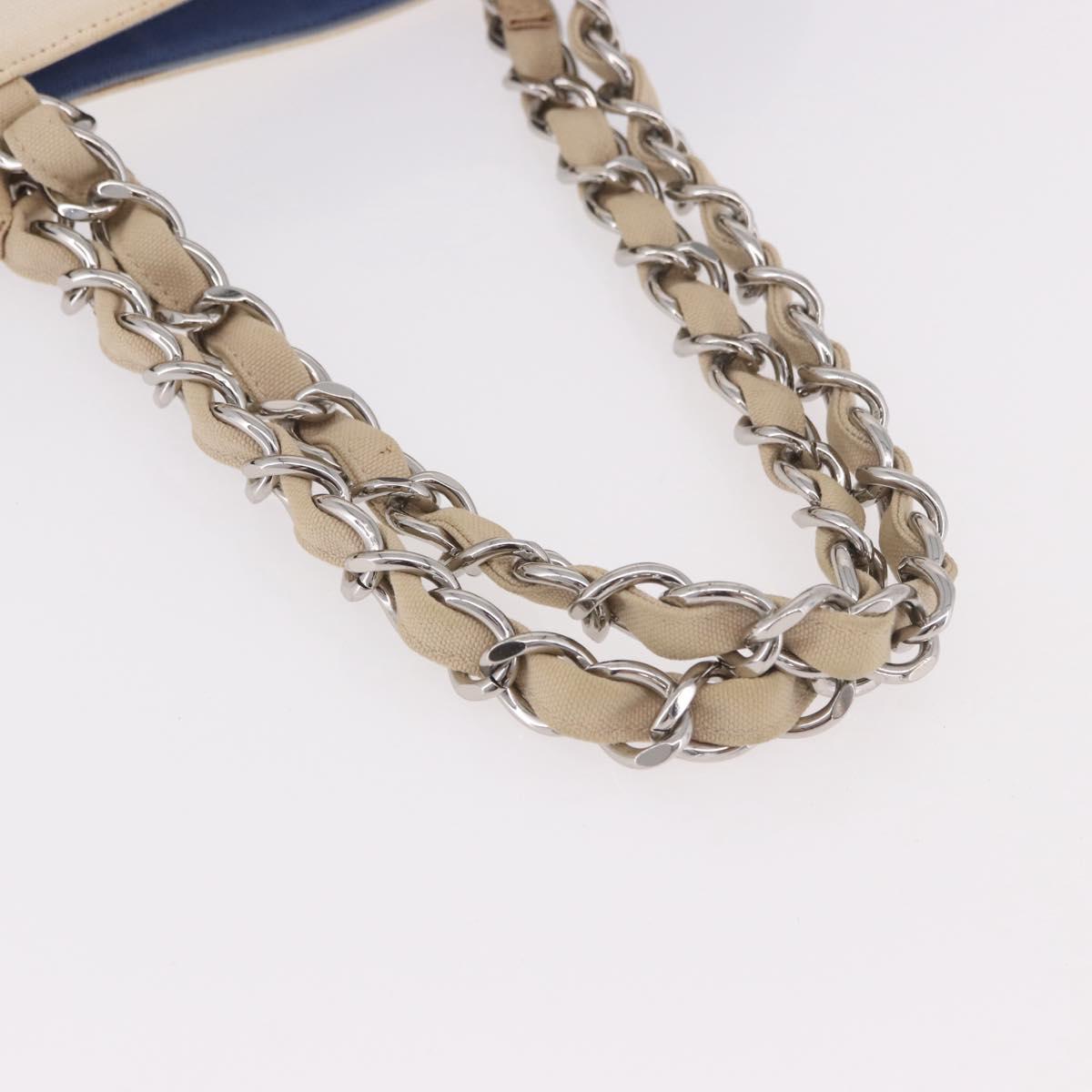 CHANEL No. 5 Wild Stitch Chain Tote Bag Canvas Ivory Silver CC Auth 187876A