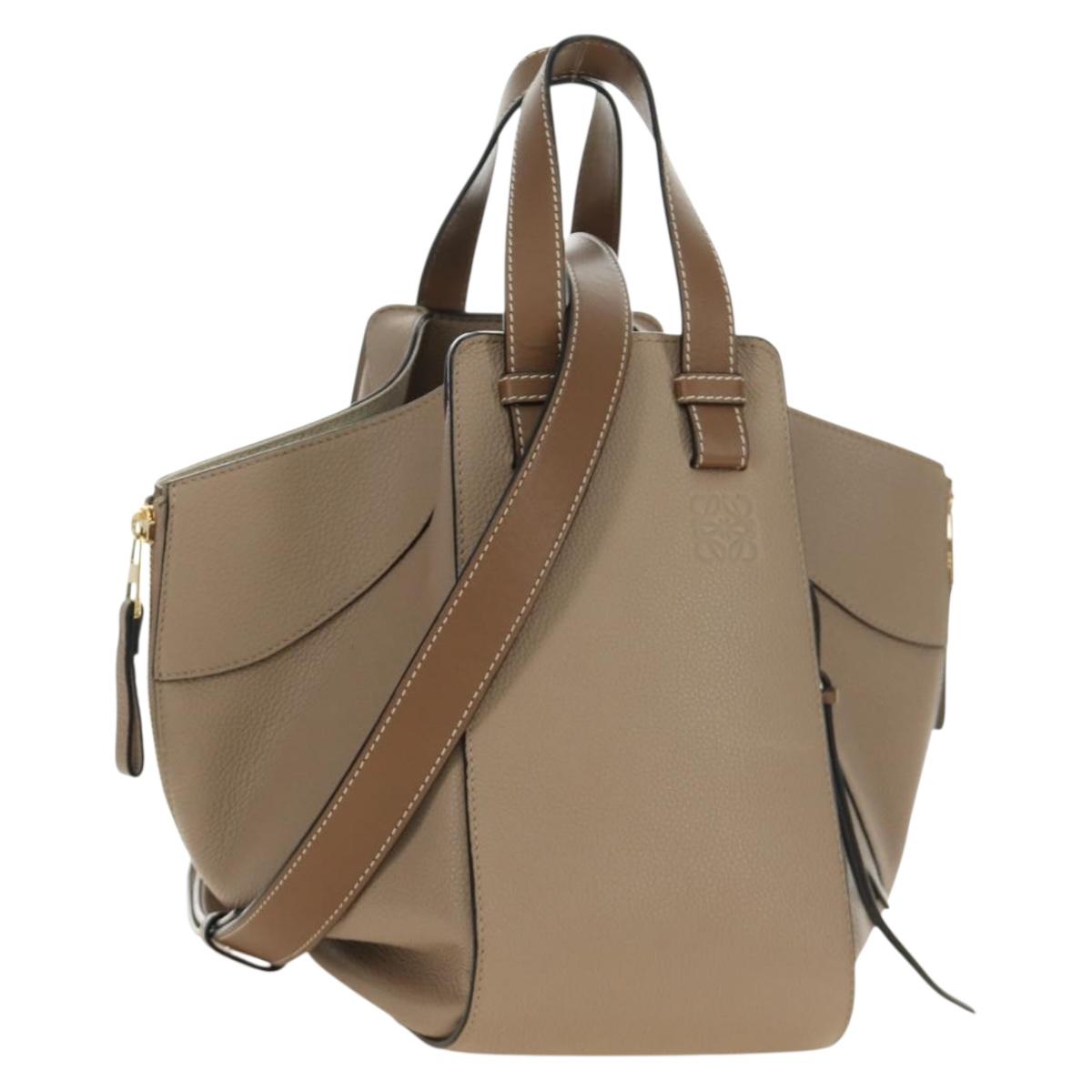 LOEWE Anagram Hammock Hand Bag Leather 2way Brown Gold Auth 187877M