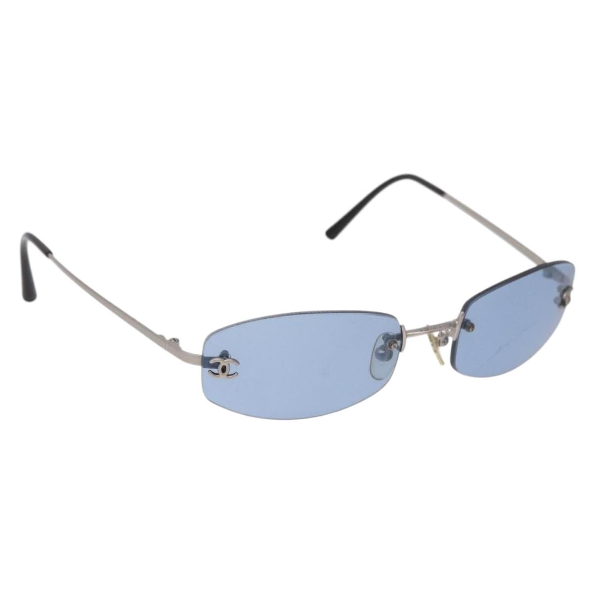 CHANEL Sunglasses metal Blue CC Auth 187883V