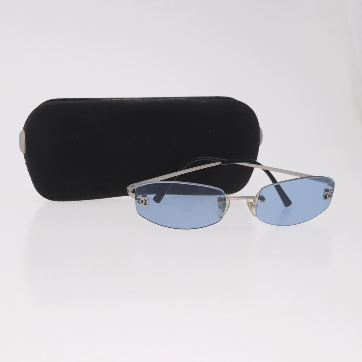 CHANEL Sunglasses metal Blue CC Auth 187883V