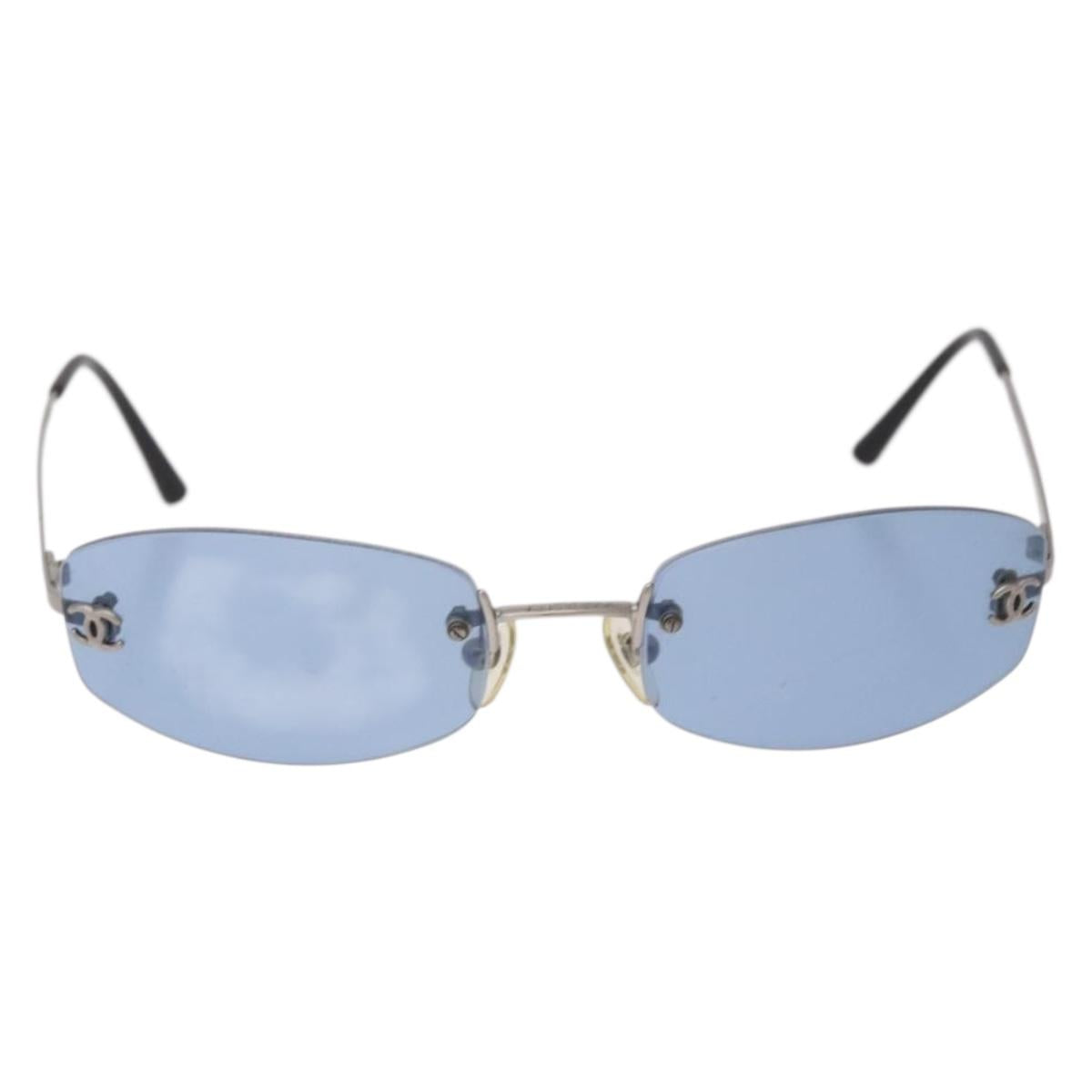 CHANEL Sunglasses metal Blue CC Auth 187883V