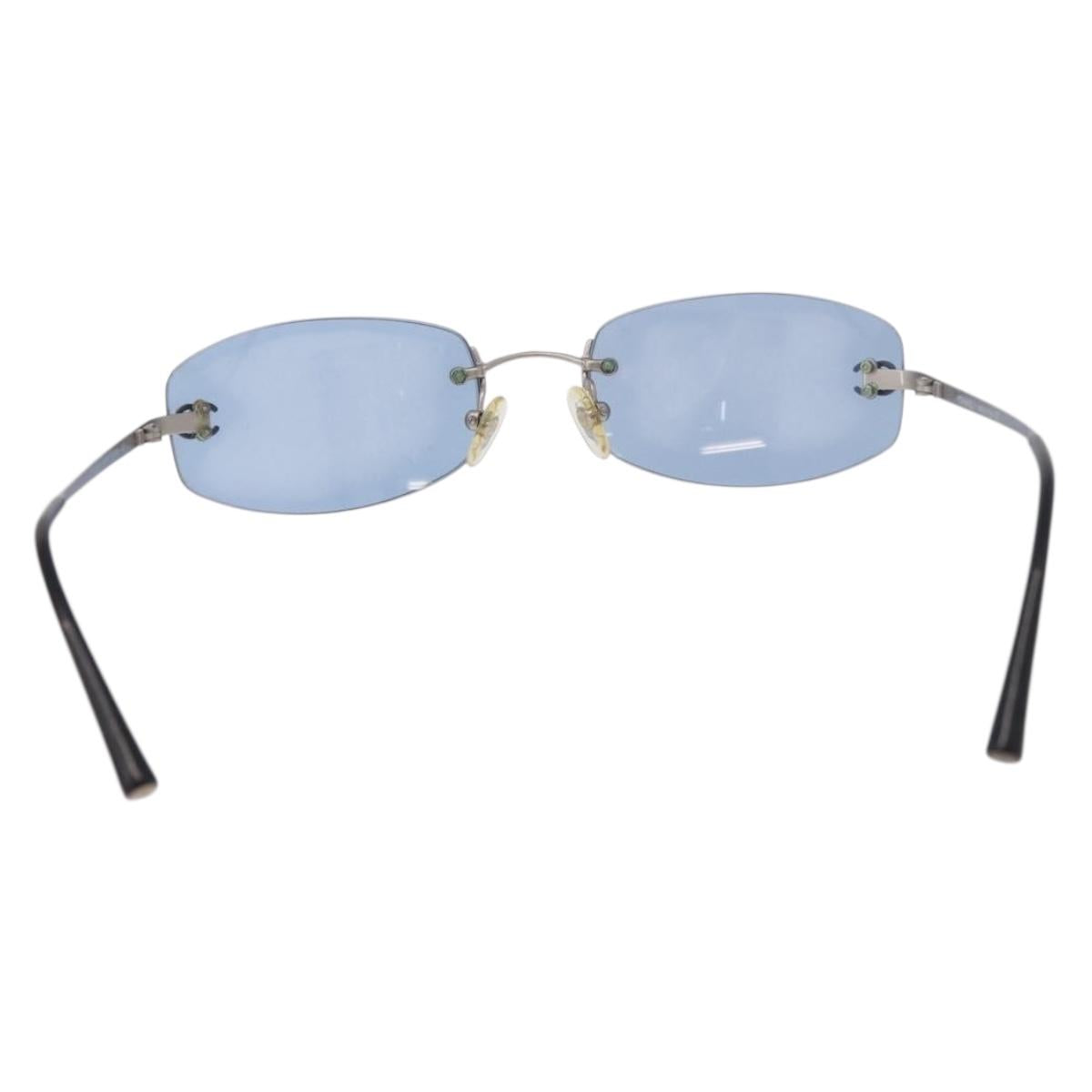 CHANEL Sunglasses metal Blue CC Auth 187883V
