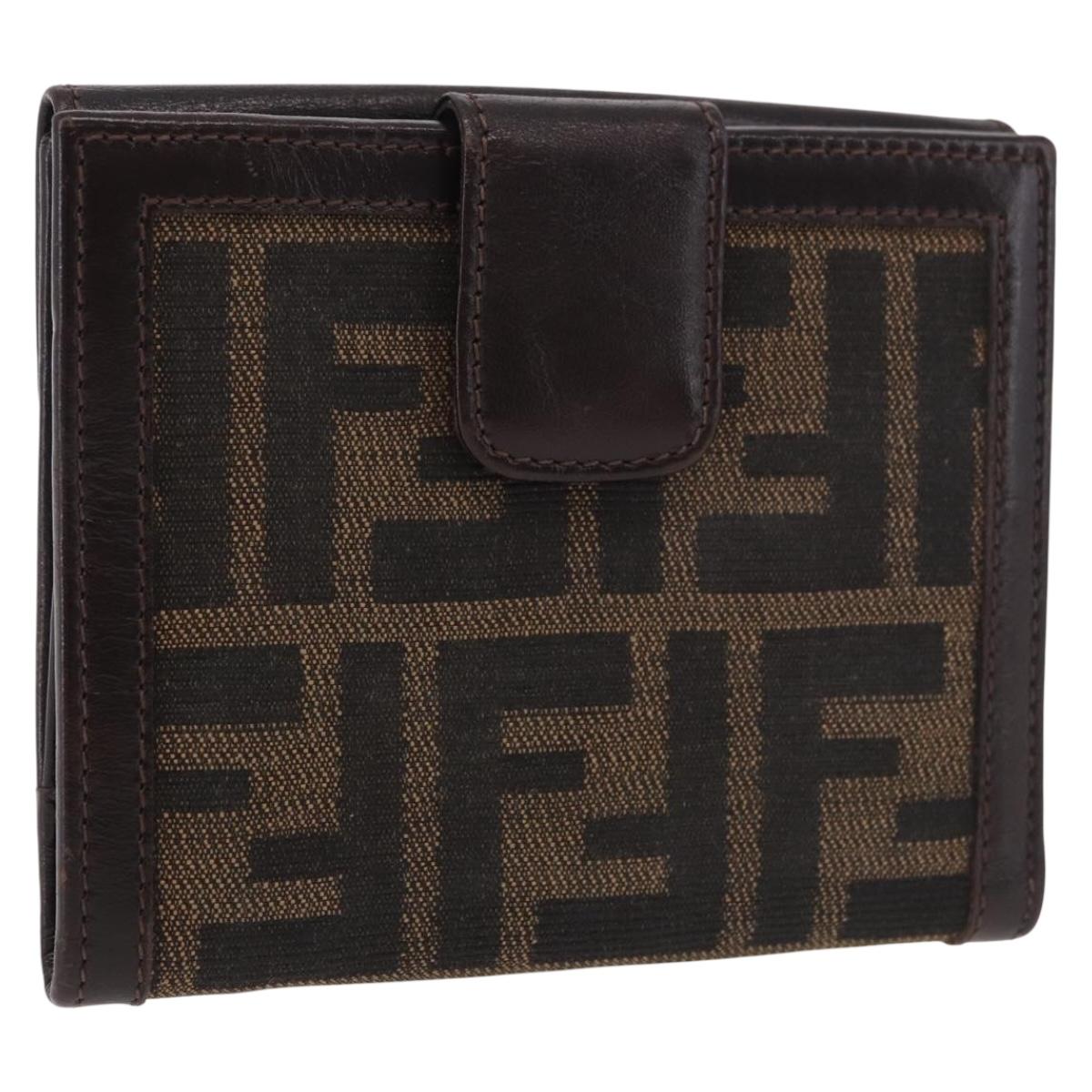 FENDI Zucca Canvas Bifold Wallet Black Brown Auth 187886V
