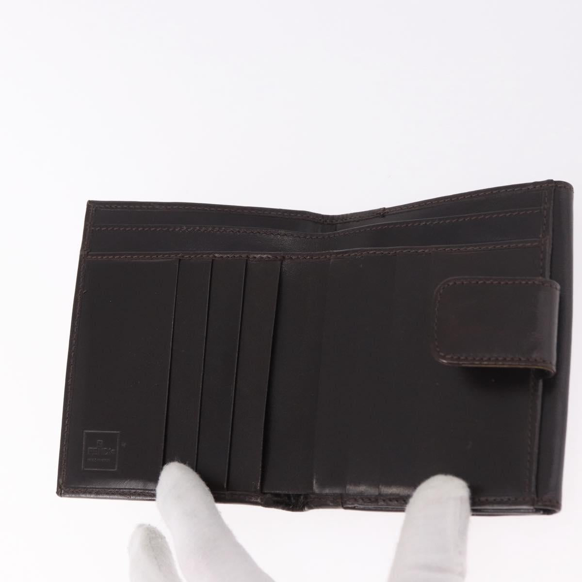 FENDI Zucca Canvas Bifold Wallet Black Brown Auth 187886V