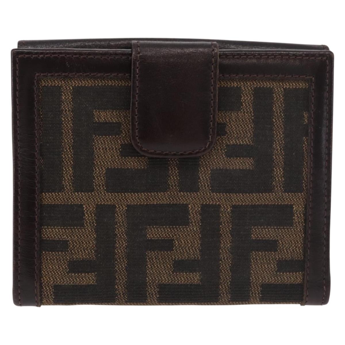 FENDI Zucca Canvas Bifold Wallet Black Brown Auth 187886V