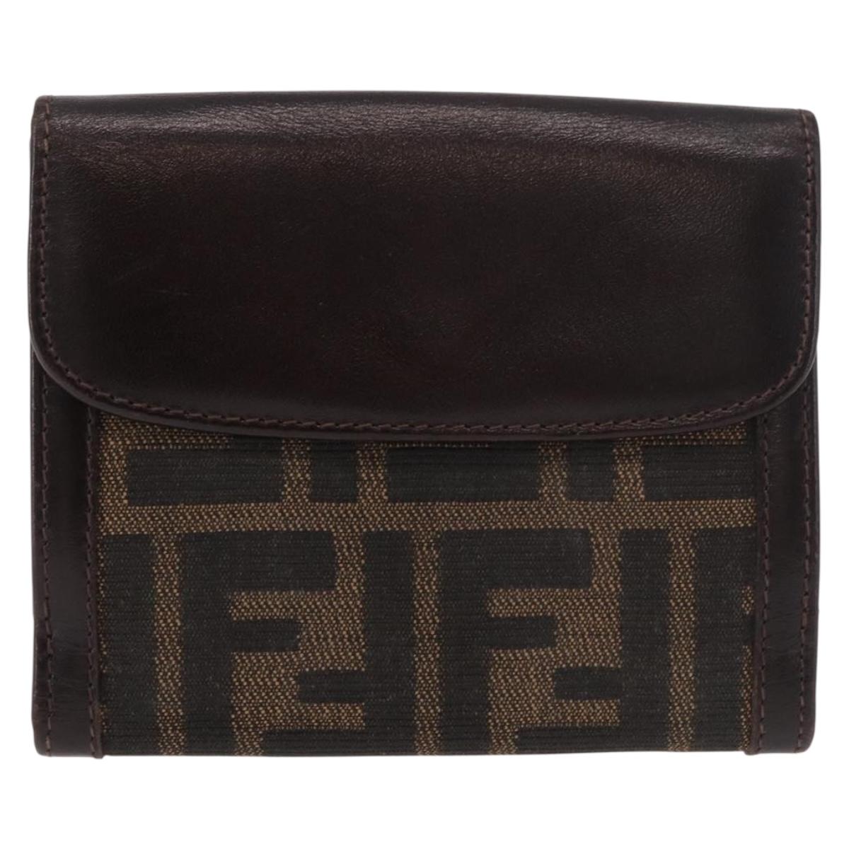 FENDI Zucca Canvas Bifold Wallet Black Brown Auth 187886V