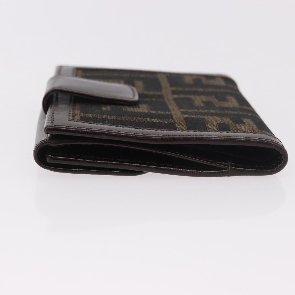 FENDI Zucca Canvas Bifold Wallet Black Brown Auth 187886V