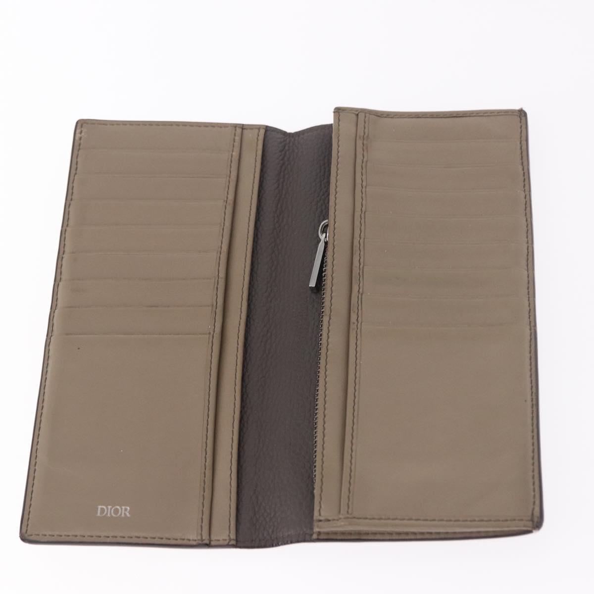 Christian Dior Long Wallet Leather Brown Silver Auth 187887