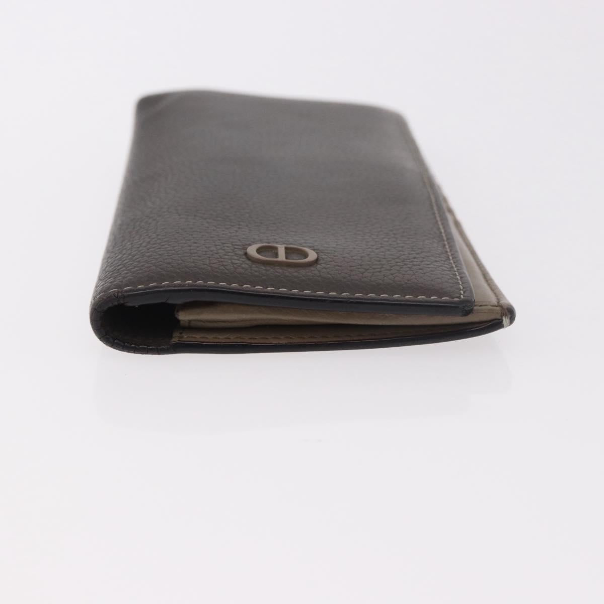 Christian Dior Long Wallet Leather Brown Silver Auth 187887