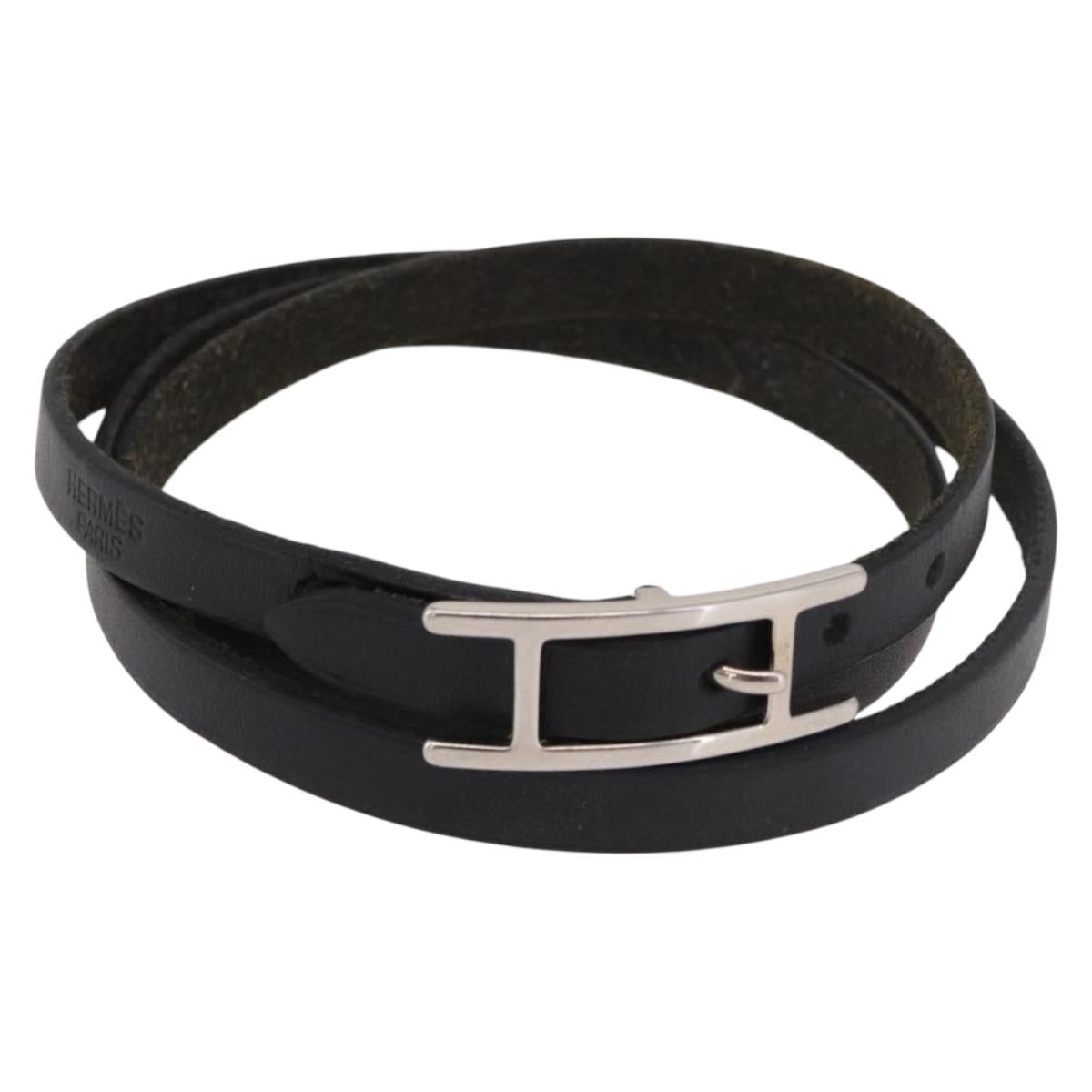 HERMES Appi 3 Bracelet Leather Black Auth 187888