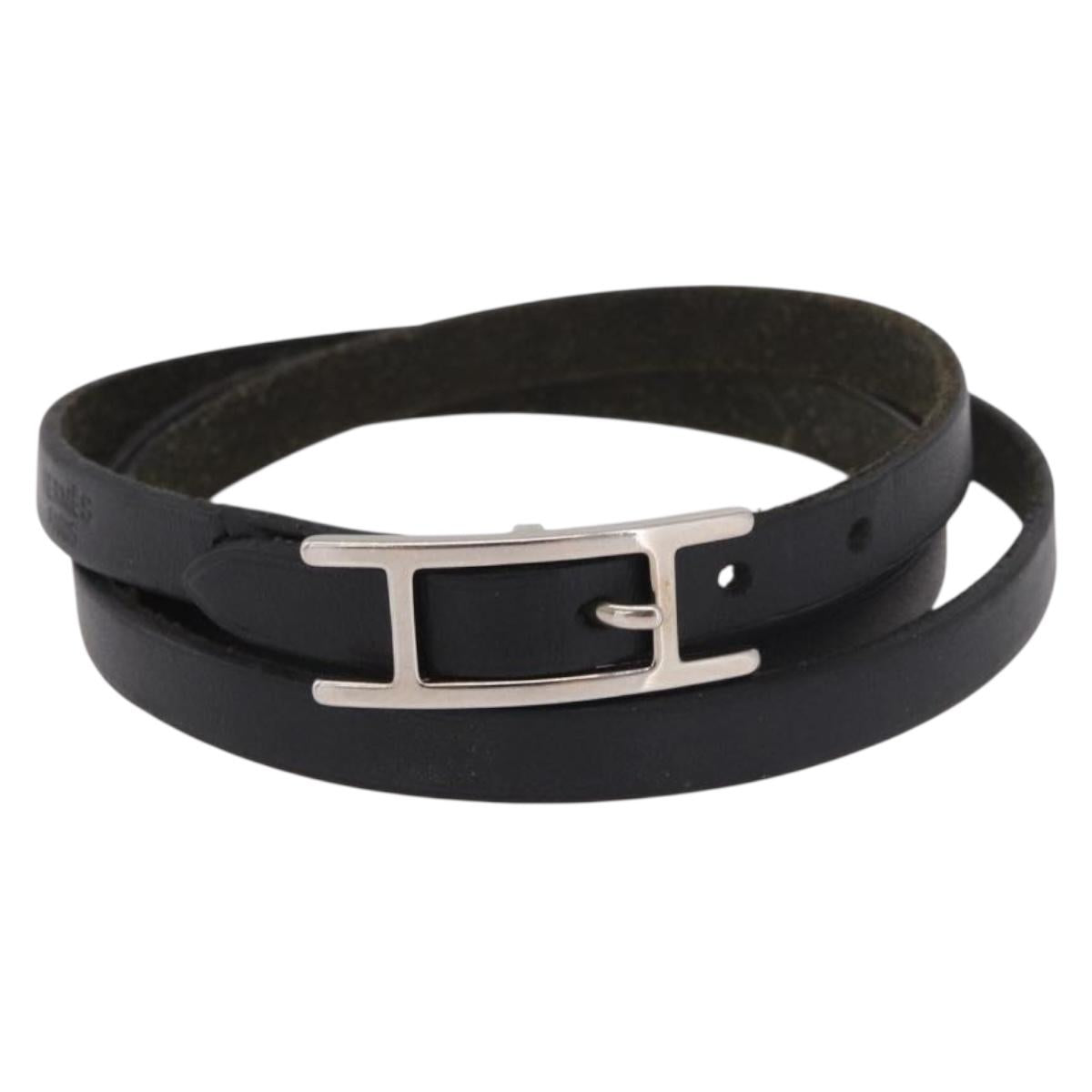 HERMES Appi 3 Bracelet Leather Black Auth 187888