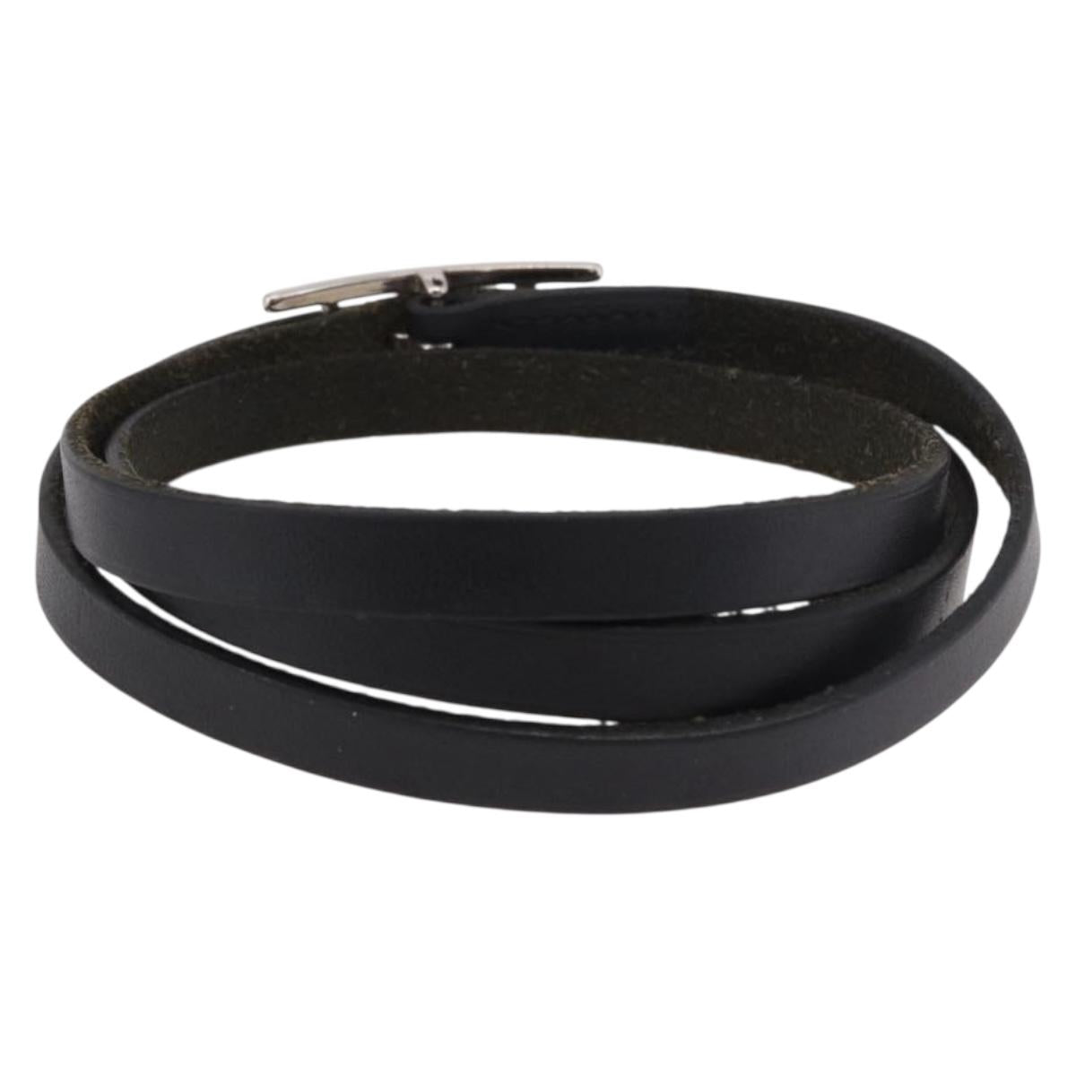 HERMES Appi 3 Bracelet Leather Black Auth 187888
