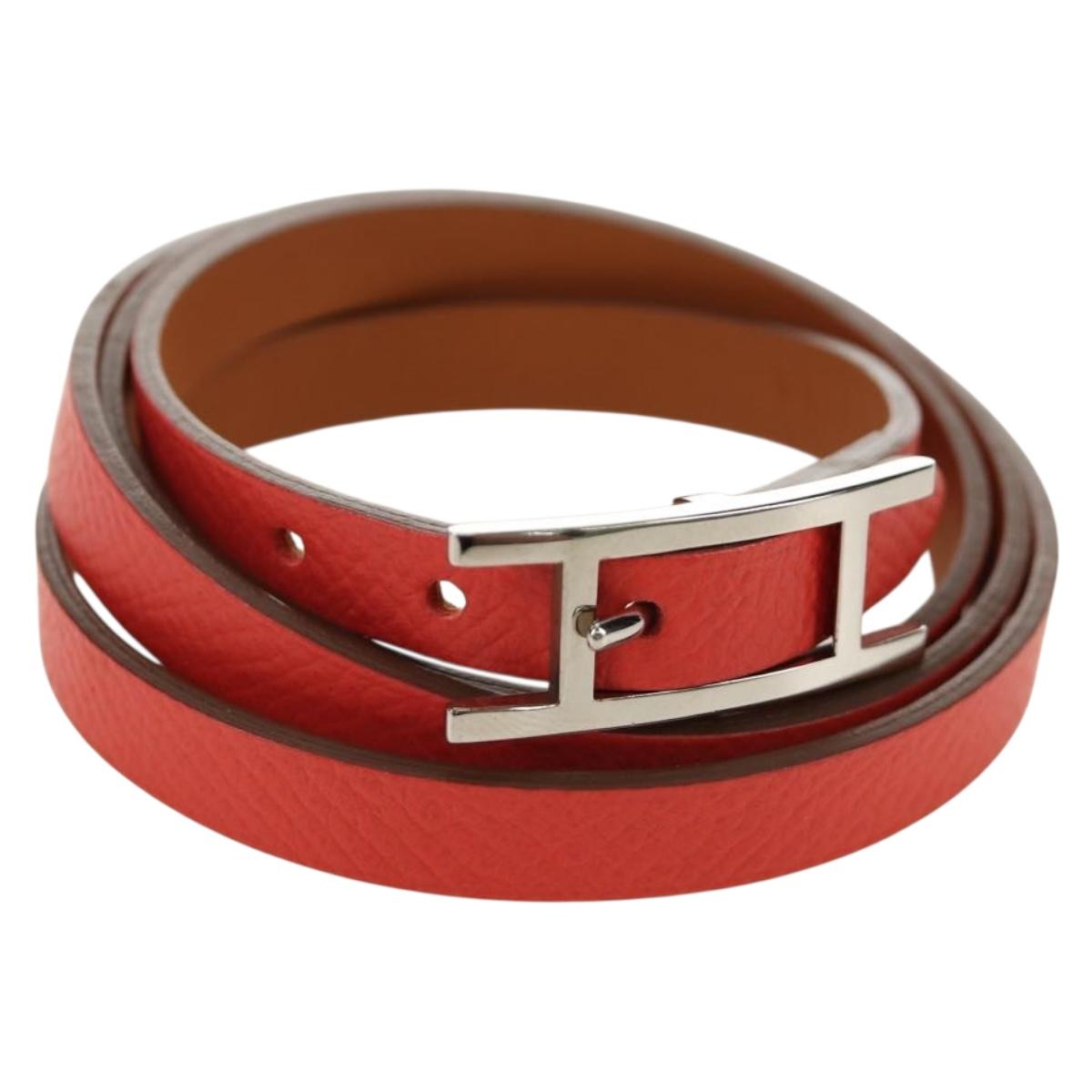 HERMES Appi 3 Bracelet Leather Orange Auth 187889M