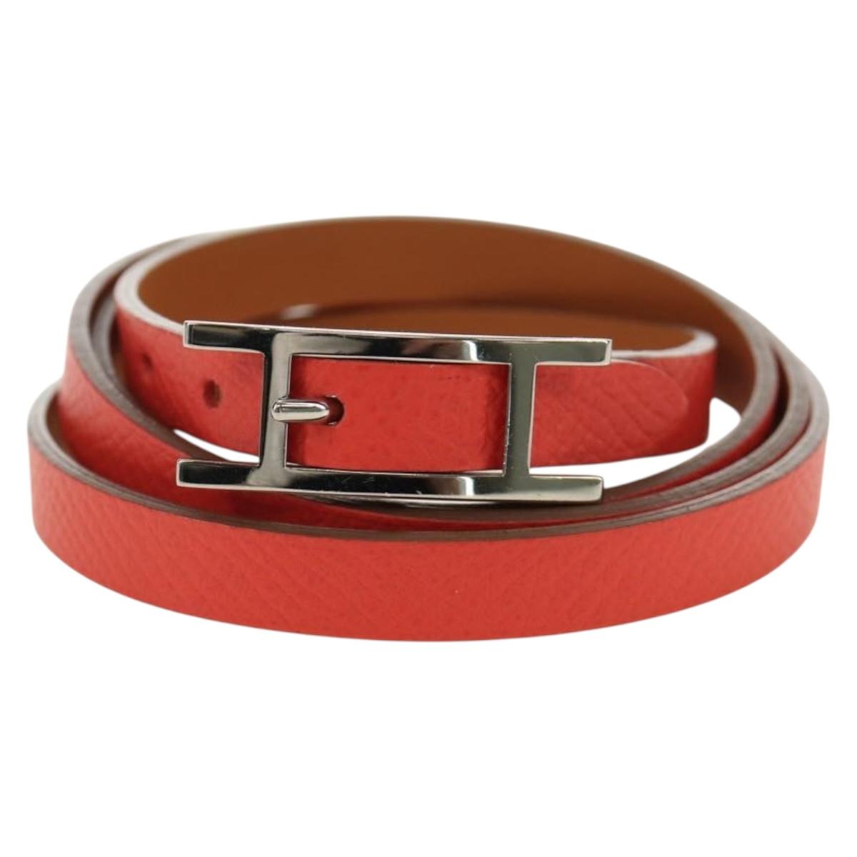 HERMES Appi 3 Bracelet Leather Orange Auth 187889M