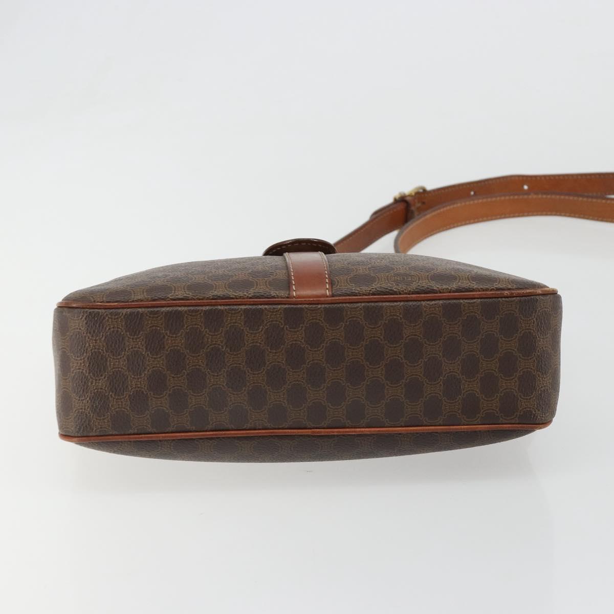 CELINE Macadam Canvas Shoulder Bag PVC Leather Brown Gold Auth 187894