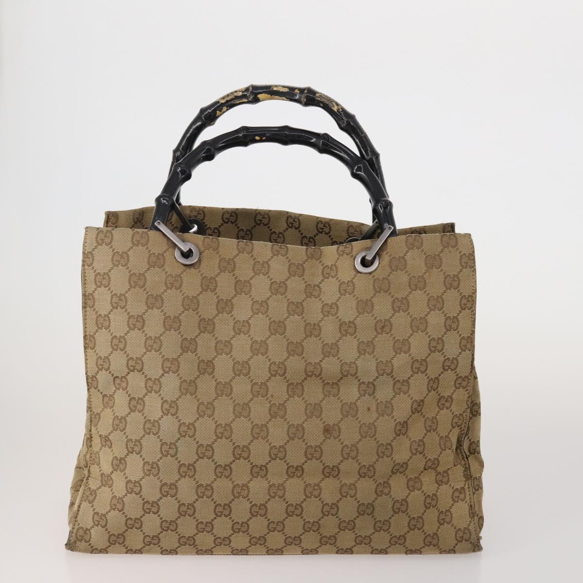 GUCCI GG Canvas Bamboo Hand Bag 3 Set Black Beige Auth 187895